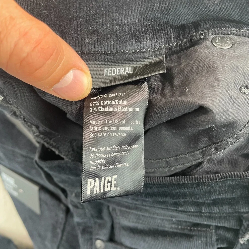 PAIGE Federal Slim Straight Pants Men 34x34 Royal Black Corduroy‎ USA NWT $200